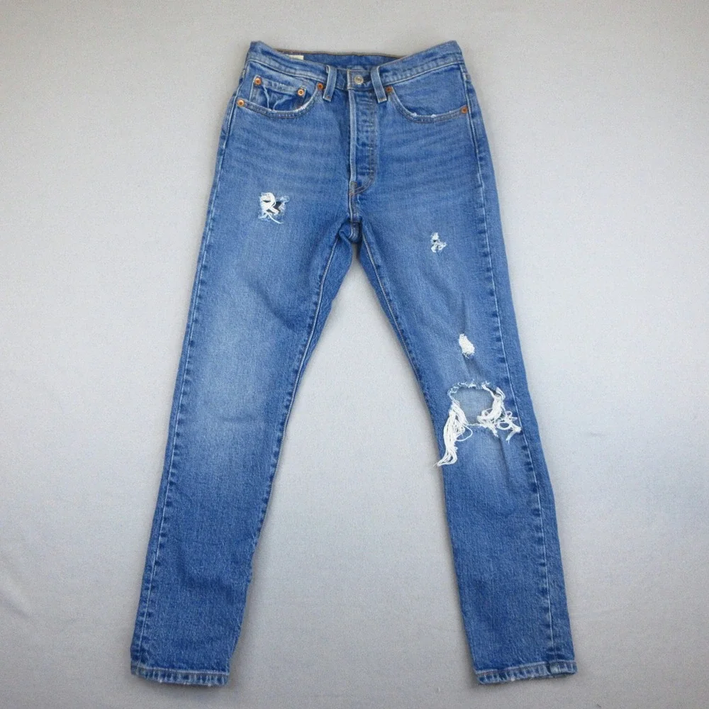 Levi's 501 Jeans Womens 26 Med Blue 145th Anniversary Limited Edition Distressed